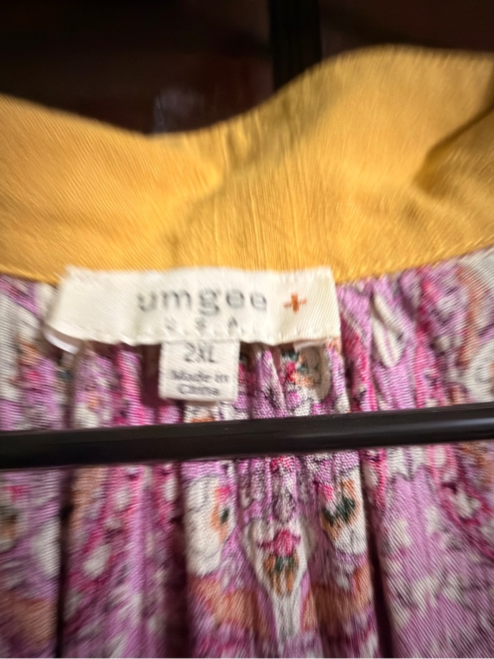 Umgee Pink Floral Blouse with Yellow Trim